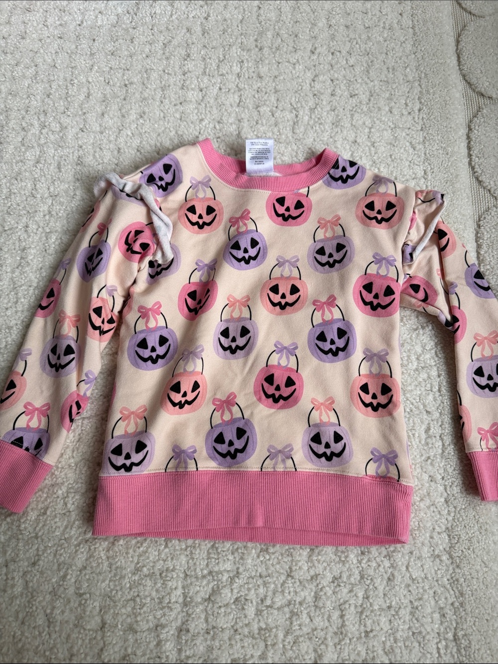 Girls Pink Pumpkin Print Sweatshirt